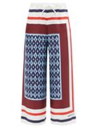 Valentino - Archival Scarf-print Silk-twill Cropped Trousers - Womens - Blue Multi