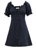 Matchesfashion.com Casa Raki - Valentina Puff-sleeved Linen Dress - Womens - Navy