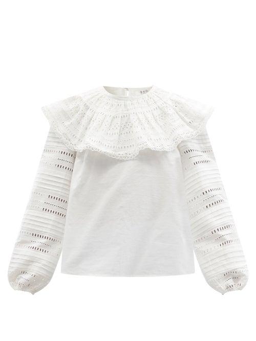 Ladies Rtw Sea - Lina Eyelet-lace Cotton-poplin Blouse - Womens - Cream