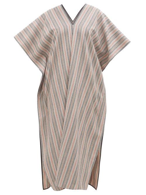 Matchesfashion.com Jil Sander - Striped V-neck Wool-blend Kaftan - Womens - Grey Stripe