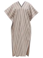 Matchesfashion.com Jil Sander - Striped V-neck Wool-blend Kaftan - Womens - Grey Stripe