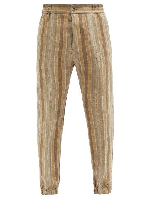 Matchesfashion.com Etro - Elasticated-waist Striped Linen Trousers - Mens - Beige Multi
