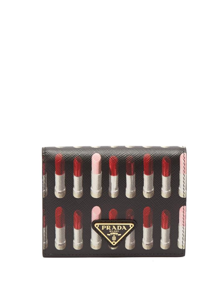 Prada Lipstick-print Leather Compact Wallet