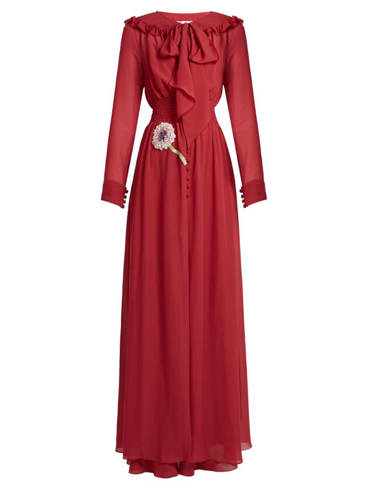 Luisa Beccaria Bead-embellished Crepe De Chine Gown