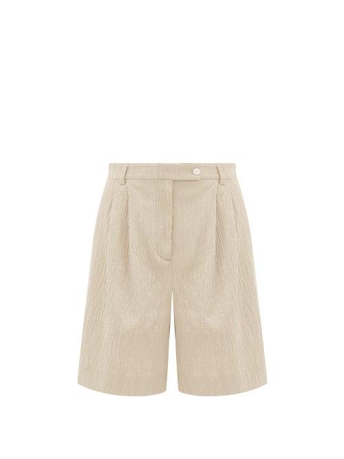Matchesfashion.com Emilia Wickstead - Rocco High-rise Cotton-blend Seersucker Shorts - Womens - Beige