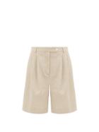 Matchesfashion.com Emilia Wickstead - Rocco High-rise Cotton-blend Seersucker Shorts - Womens - Beige
