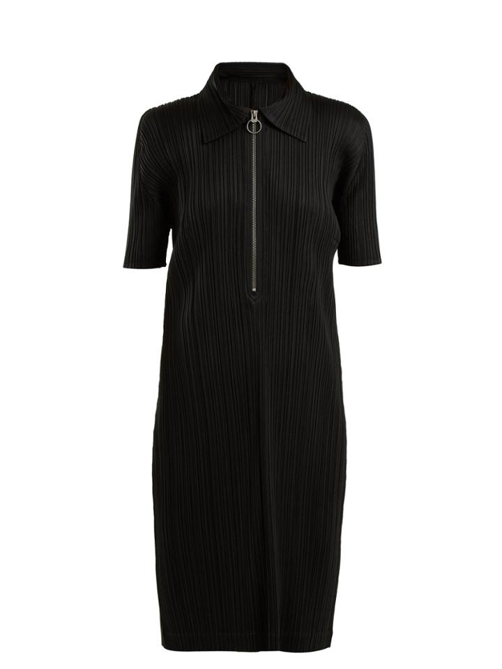 Pleats Please Issey Miyake Point-collar Pleated Dress