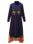 Matchesfashion.com Toga - Tie Neck Embroidered Midi Dress - Womens - Navy