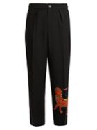 Gucci Tiger-appliqu Wide-leg Wool-blend Trousers