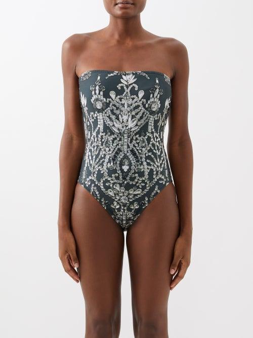 Norma Kamali - Crystal-embellished Strapless Swimsuit - Womens - Dark Green