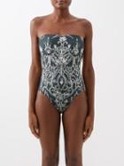 Norma Kamali - Crystal-embellished Strapless Swimsuit - Womens - Dark Green