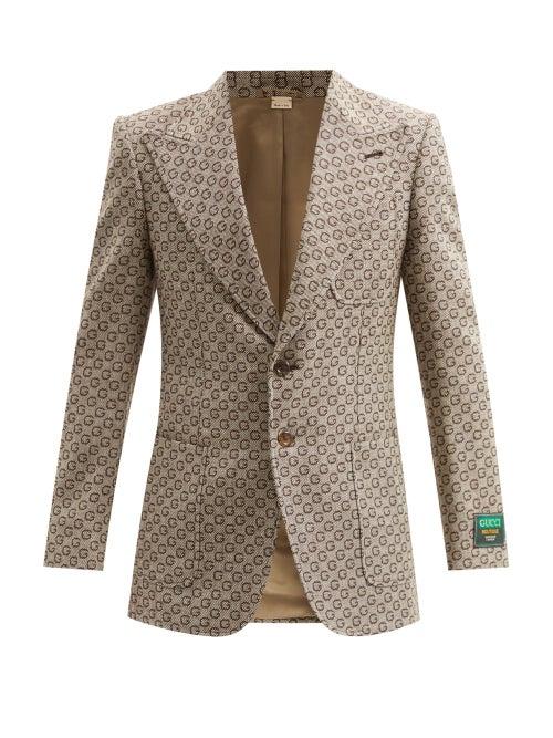Matchesfashion.com Gucci - G-logo Jacquard Single-breasted Wool Jacket - Mens - Brown