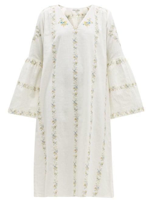 Matchesfashion.com D'ascoli - Suffolk Floral Print Cotton Dress - Womens - Blue