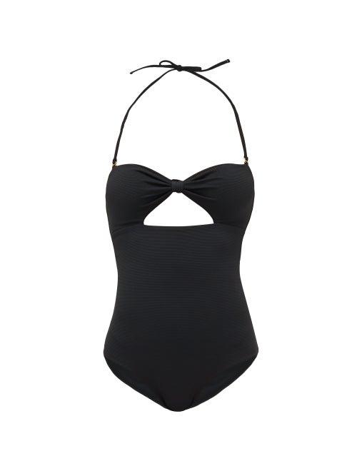 Matchesfashion.com Cossie + Co - The Chazzy Knotted Honeycomb-effect Swimsuit - Womens - Black