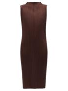Ladies Rtw Pleats Please Issey Miyake - High-neck Technical-pleated Midi Dress - Womens - Dark Brown