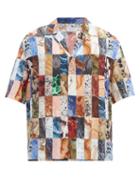 Matchesfashion.com Deveaux - Marble-patchwork Cuban-collar Silk Shirt - Mens - Multi