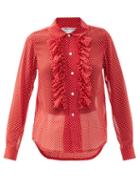 Matchesfashion.com Comme Des Garons Comme Des Garons - Ruffled Polka-dot Chiffon Blouse - Womens - Red White