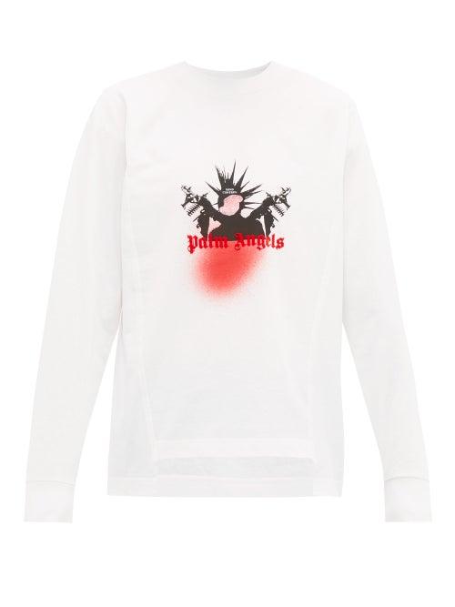 Matchesfashion.com Moncler G Palm Angel - Graffiti Print Long Sleeved Cotton T Shirt - Mens - White
