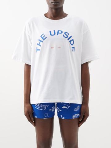 The Upside - Laura Logo-print Organic-cotton Jersey T-shirt - Womens - White Blue