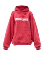 Matchesfashion.com Balenciaga - Distressed Logo-print Cotton Hooded Sweatshirt - Womens - Red