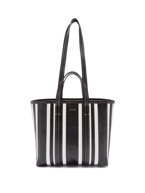 Balenciaga - Barbes Medium Striped-leather Tote Bag - Womens - Black White