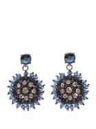 Matchesfashion.com Oscar De La Renta - Crystal And Bead Embellished Floral Drop Earrings - Womens - Navy