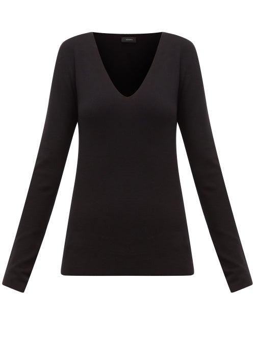 Matchesfashion.com Joseph - V-neck Silk-blend Jersey Sweater - Womens - Black