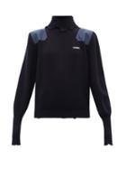 Ladies Rtw Vetements - Distressed Ribbed Merino Wool-blend Sweater - Womens - Navy