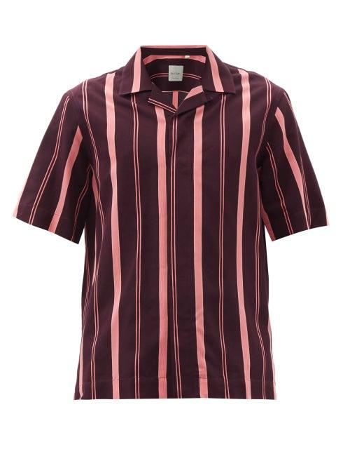 Matchesfashion.com Paul Smith - Cuban-collar Striped Twill Shirt - Mens - Burgundy