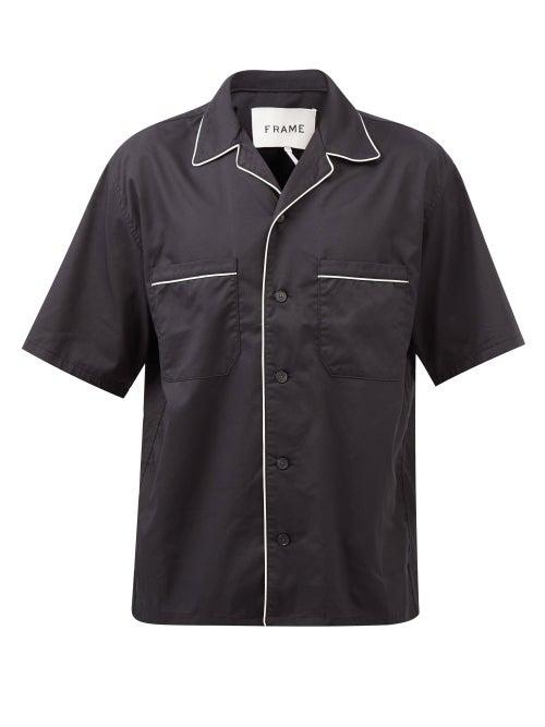Frame - Contrast-piping Cotton-blend Short-sleeved Shirt - Mens - Black