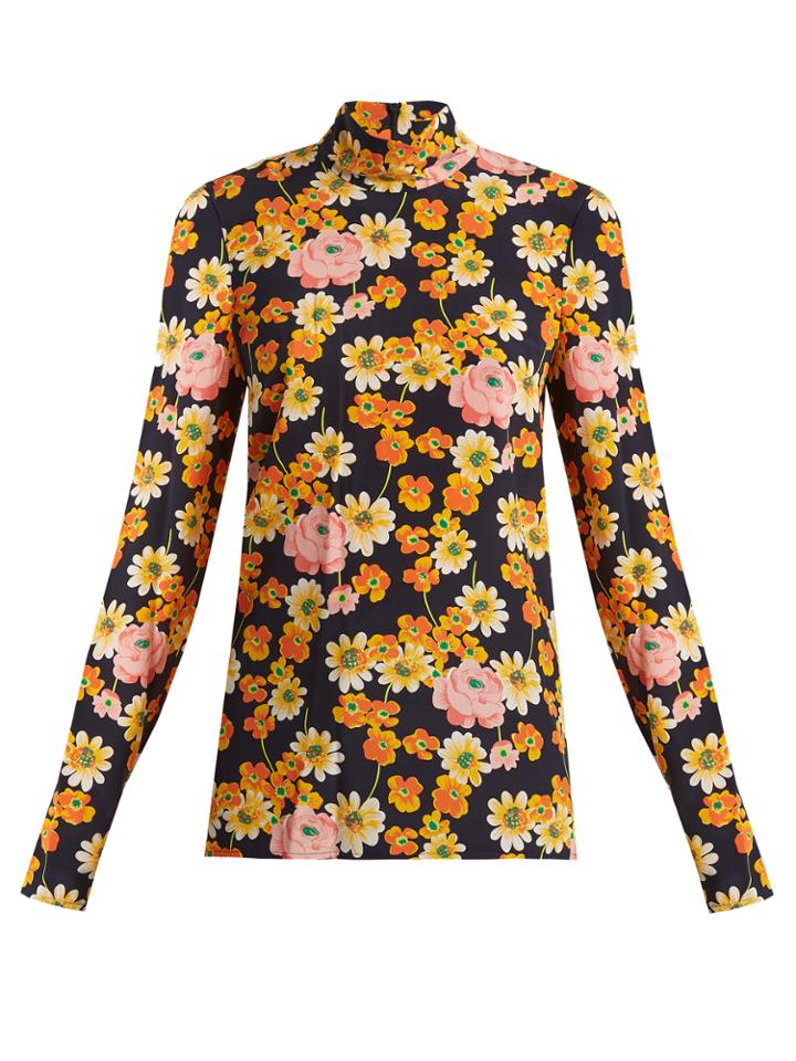 Joseph Vienna High-neck Floral-print Silk Top