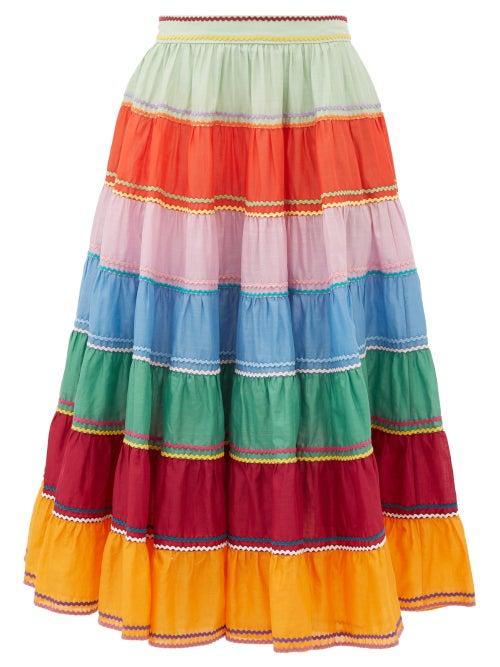 Matchesfashion.com Zimmermann - Riders Rickrack-trim Tiered Skirt - Womens - Multi