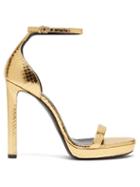 Matchesfashion.com Saint Laurent - Hall 100 Metallic Snakeskin Platform Sandals - Womens - Gold