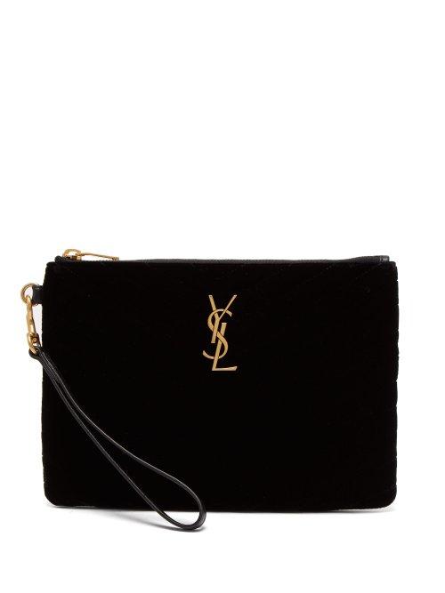 Matchesfashion.com Saint Laurent - Lou Quilted Velvet Clutch Bag - Womens - Black