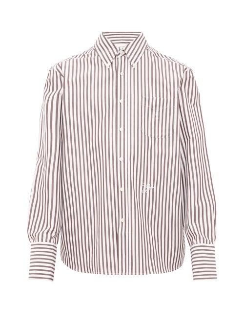 Matchesfashion.com Wales Bonner - Contrast Stitch Cotton Poplin Shirt - Mens - Brown White