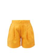 Matchesfashion.com Asceno - Zurich Pleated Organic-linen Shorts - Womens - Yellow
