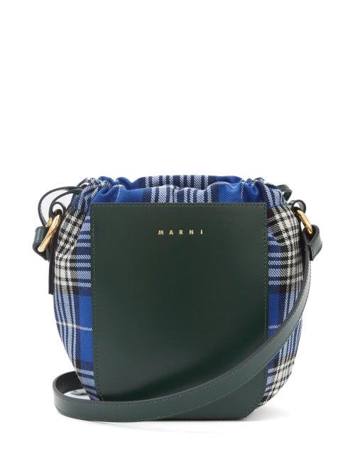 Ladies Bags Marni - Gusset Small Leather & Tartan Cross-body Bag - Womens - Green Multi