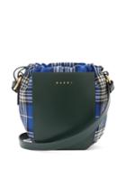Ladies Bags Marni - Gusset Small Leather & Tartan Cross-body Bag - Womens - Green Multi