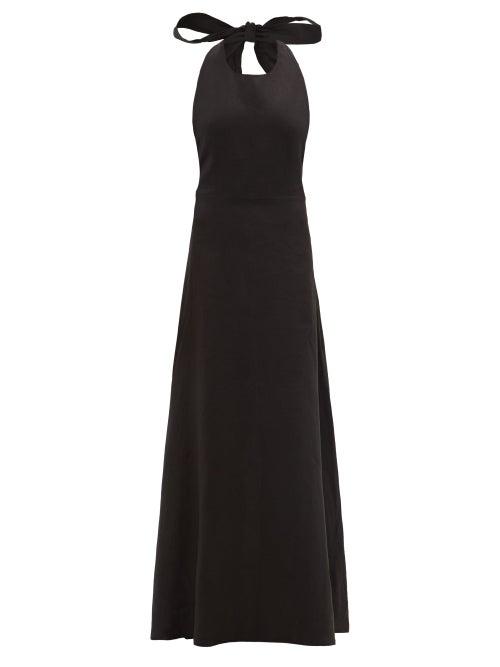 Matchesfashion.com Albus Lumen - Lima Neck-tie Linen Maxi Dress - Womens - Black