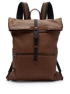 Matchesfashion.com Bottega Veneta - Intrecciato Fold Over Leather Backpack - Mens - Dark Brown