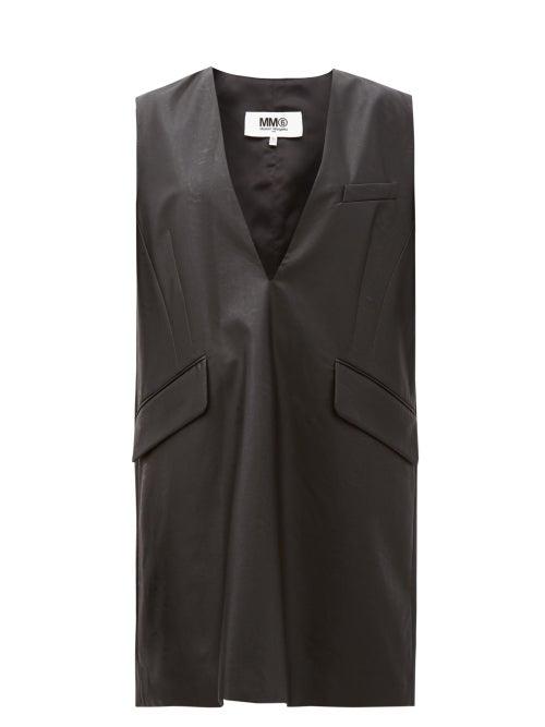 Matchesfashion.com Mm6 Maison Margiela - Leather-effect V-neck Dress - Womens - Black