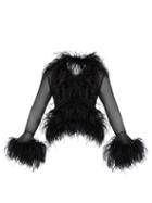 Saint Laurent - Feather-trim Silk-chiffon Blouse - Womens - Black