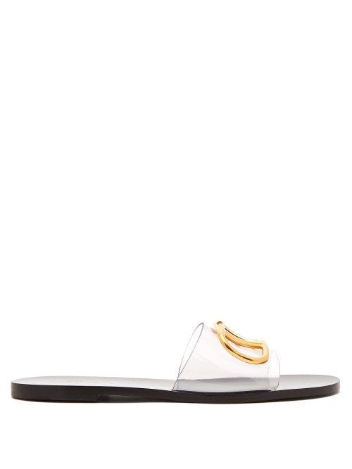 Matchesfashion.com Valentino - Go Logo Pvc & Leather Slides - Womens - Black