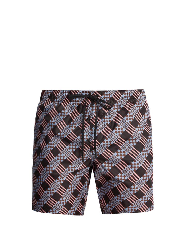 Fendi Logo Checked-print Swim Shorts