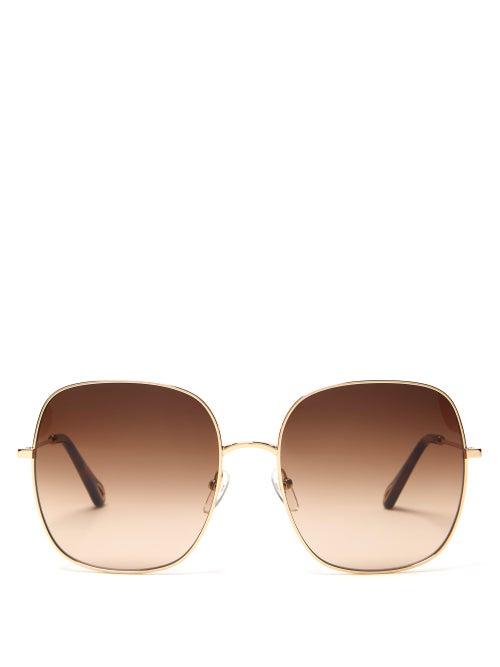 Matchesfashion.com Chlo - Eliz Square Metal Sunglasses - Womens - Brown Gold