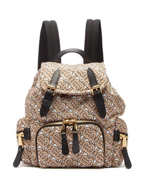 Matchesfashion.com Burberry - Tb Print Mini Leather Trimmed Backpack - Womens - Beige Multi