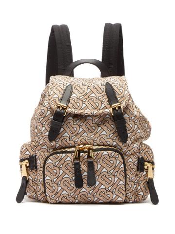 Matchesfashion.com Burberry - Tb Print Mini Leather Trimmed Backpack - Womens - Beige Multi