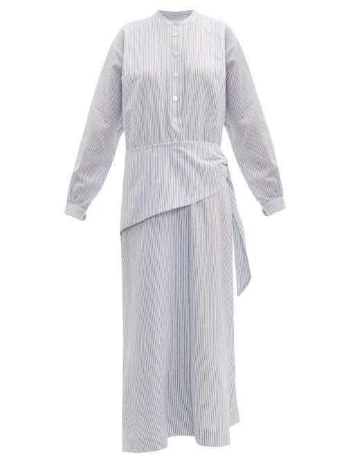 Matchesfashion.com Belize - Anoush Striped Linen Blend Midi Shirtdress - Womens - Blue White