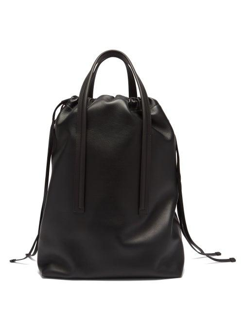Bonastre - Drawstring Leather Tote Bag - Mens - Black
