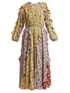 Matchesfashion.com Valentino - Spring Garden Print Silk Crepe De Chine Midi Dress - Womens - Multi